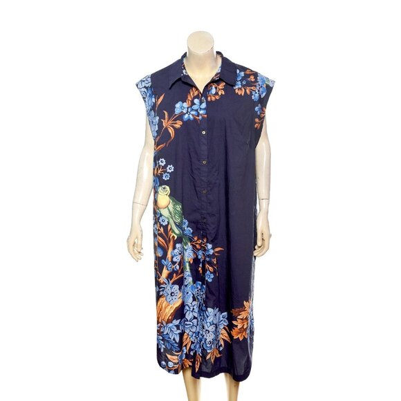 Anthropologie Maeve The Lillian Button-Front Midi Dress 1X PLUS Women Blue 44066 - Picture 3 of 6